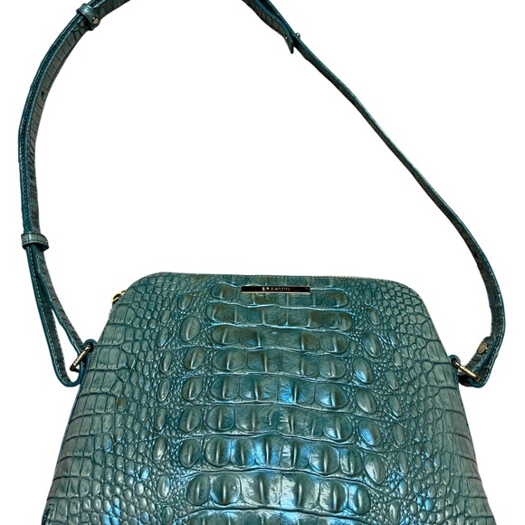 Brahmin Teal Duxbury Crocodile-Embossed Shoulder Bag w/ gold hardware. - Picture 3 of 11